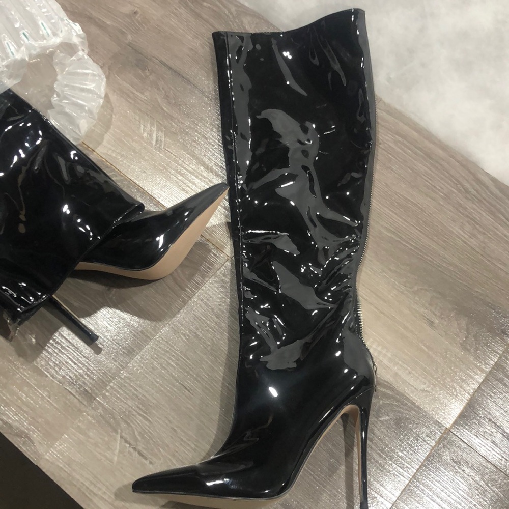 Black Patent Heeled Boots